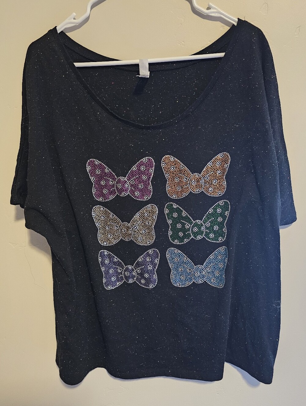 Black Short Sleeve Tee with Rhinestone Multicolor Minnie Bows